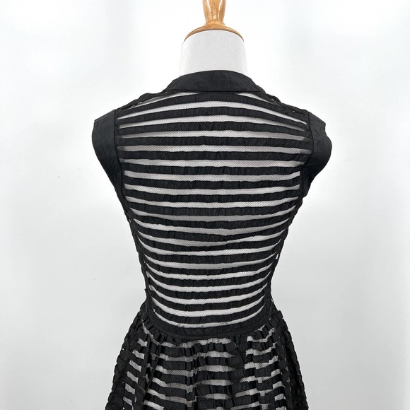 VINTAGE 50s Dress Womens XS Black Sheer Stripe Tulle Fit and Flare Layering - Picture 6 of 13